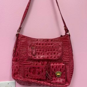 Croc Embossed Brahmin Pink Crocodile Print Shoulder Hand Bag Purse